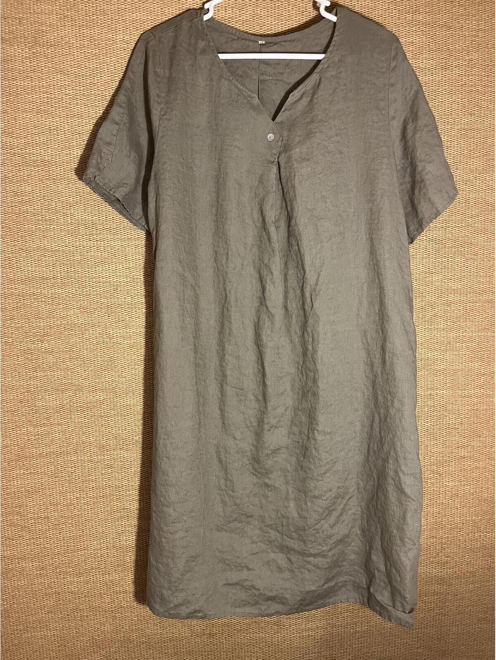 Medium Size Olive Green Linen Dress